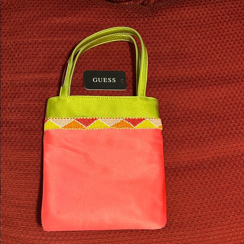 Guess Coral & Lime Tote Bag with Beaded Accent